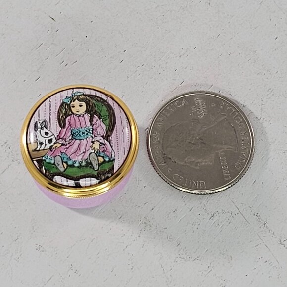 Halcyon Days Enamels Trinket Box Victorian Girl Doll & Dog Design - Picture 8 of 8